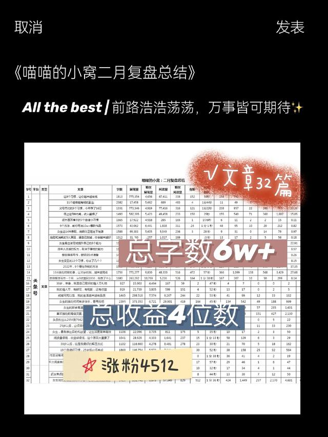 二月复盘总结28天，32篇文章，60829个字，涨粉4512